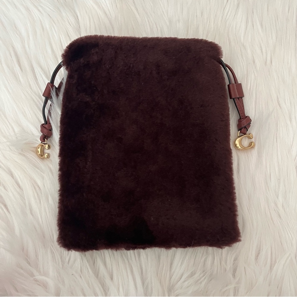 Coach Drawstring Shearling Pouch in Burgundy/Sangria - Picture 4 of 16